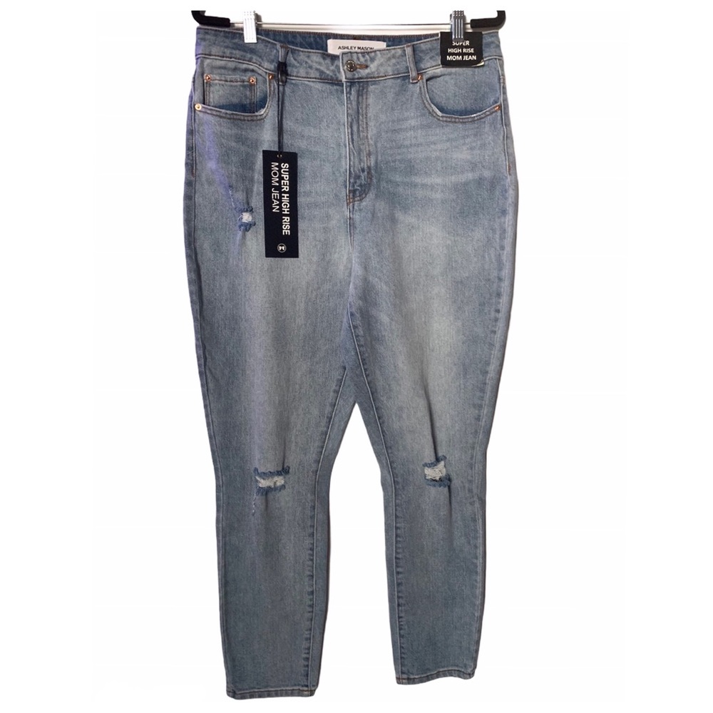 Ashley Mason Women's Size 17 High Rise Mom Distressed Denim Jeans Pants NWT NEW